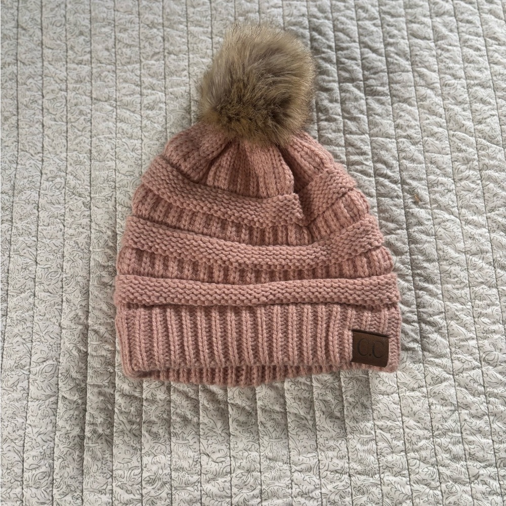 Cozy Pink Knit Pom-Pom Beanie